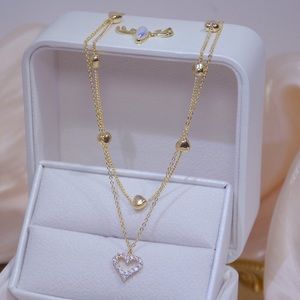 NEW 14K Gold Plated Diamond Heart Layer Necklace